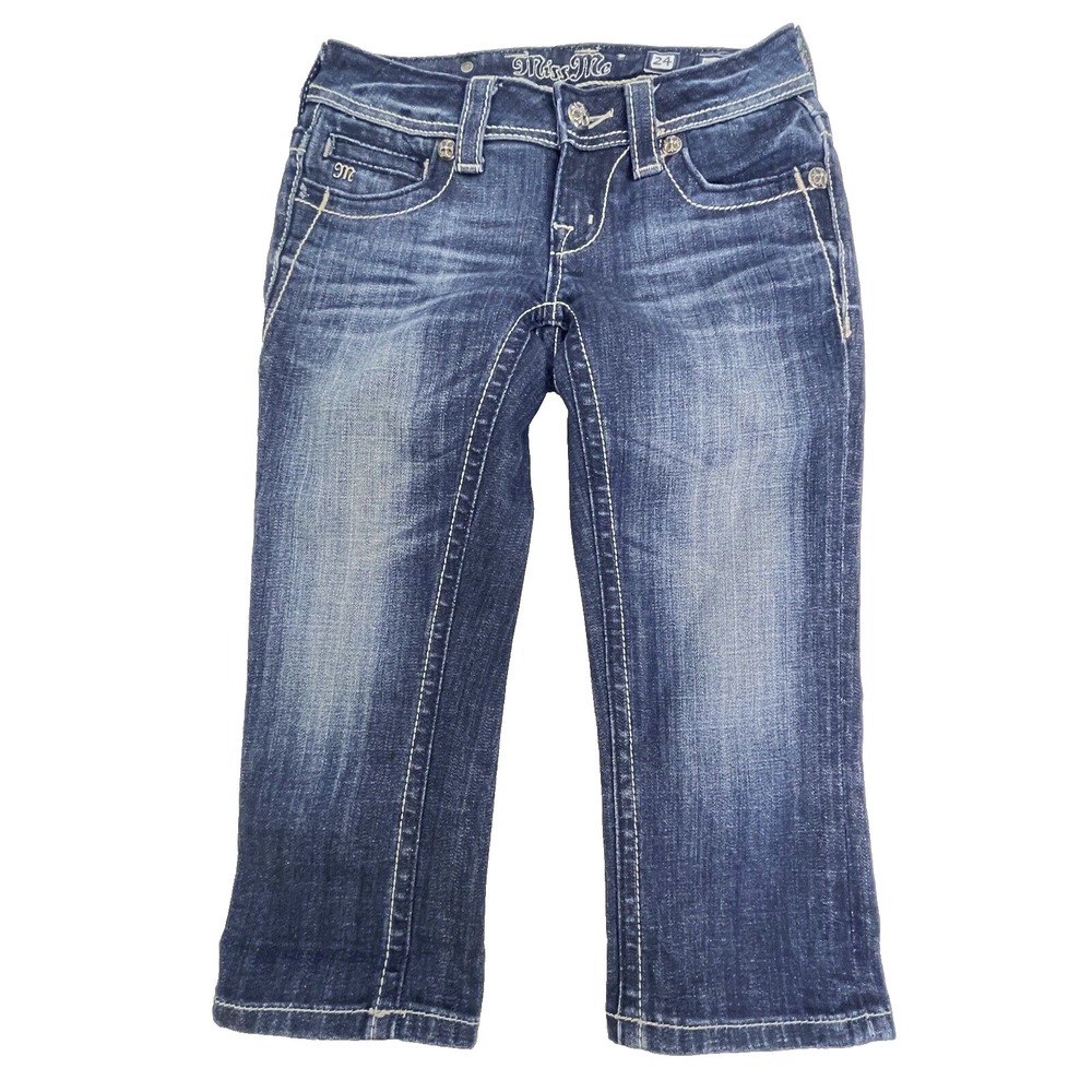 Miss Me Blue Jeans Cropped Sz 24-19" inseam‎ Embellished Pockets JP436G-CECR